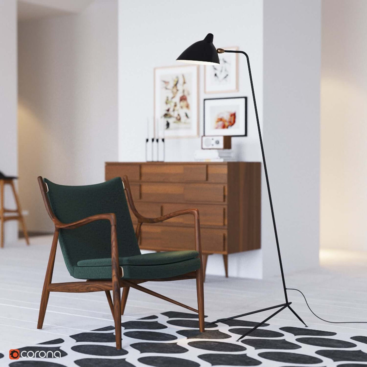 Elegant Tre-armet Gulvlampe