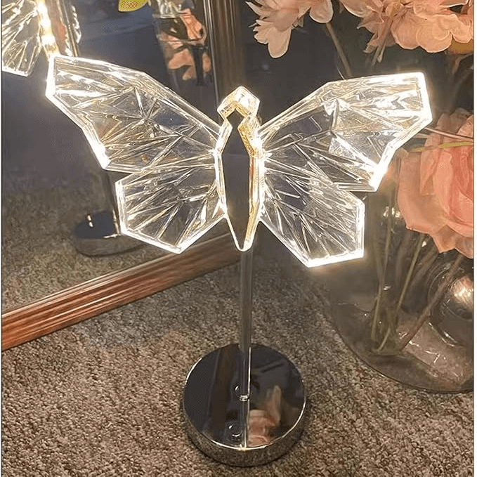Elegant Krystall Bordlampe med Sommerfuglmotiv